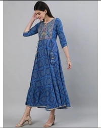 Pehnava Women's Fit N Flare Cotton Dress - Blue, M