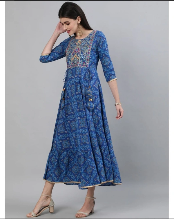 Pehnava Women's Fit N Flare Cotton Dress - Blue, M