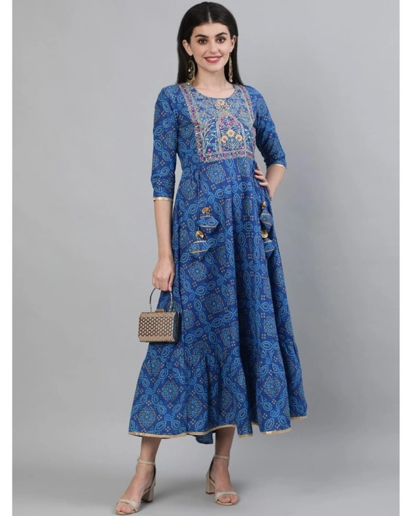 Pehnava Women's Fit N Flare Cotton Dress - Blue, M