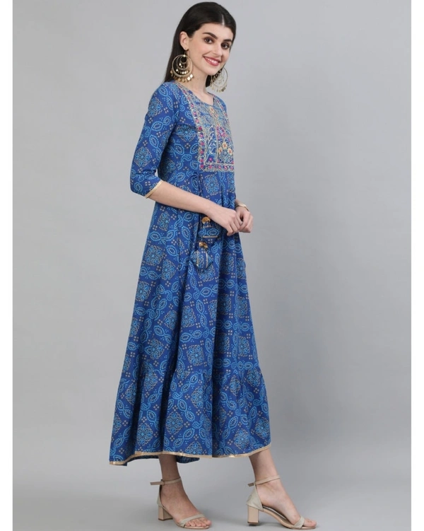 Pehnava Women's Fit N Flare Cotton Dress - Blue, M