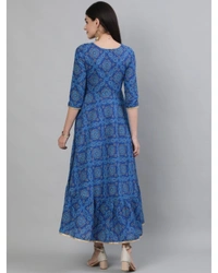Pehnava Women's Fit N Flare Cotton Dress - Blue, M
