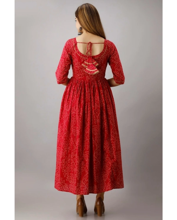 Kimayra Cotton Floral Flared Kurta - Red - XXL