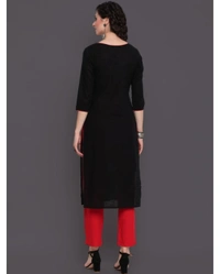 Kimayra Cotton Embroidered Straight Kurta  - M, Black