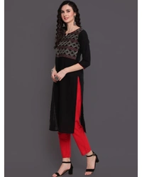 Kimayra Cotton Embroidered Straight Kurta  - M, Black