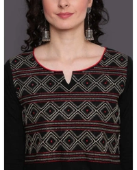 Kimayra Cotton Embroidered Straight Kurta  - M, Black