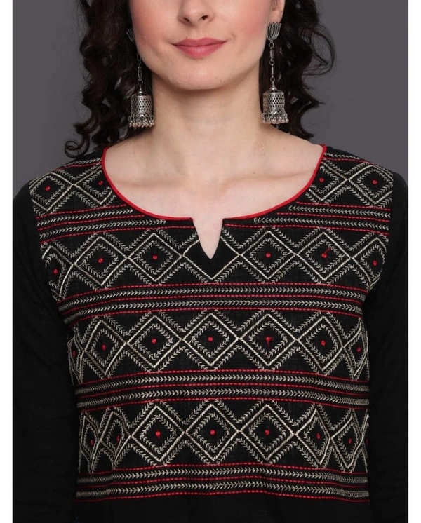 Kimayra Cotton Embroidered Straight Kurta  - M, Black
