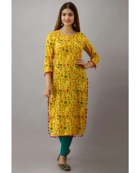 Kimayra Cotton Floral Straight Kurta - Yellow - M