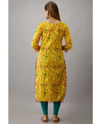 Kimayra Cotton Floral Straight Kurta - Yellow - M