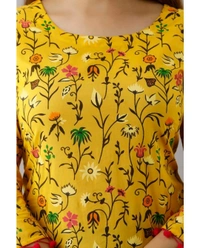 Kimayra Cotton Floral Straight Kurta - Yellow - M