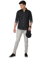 Pine Republic Mens Textured PolyCotton Casual Full Sleevs Shirt - S