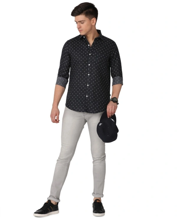 Pine Republic Mens Textured PolyCotton Casual Full Sleevs Shirt - S
