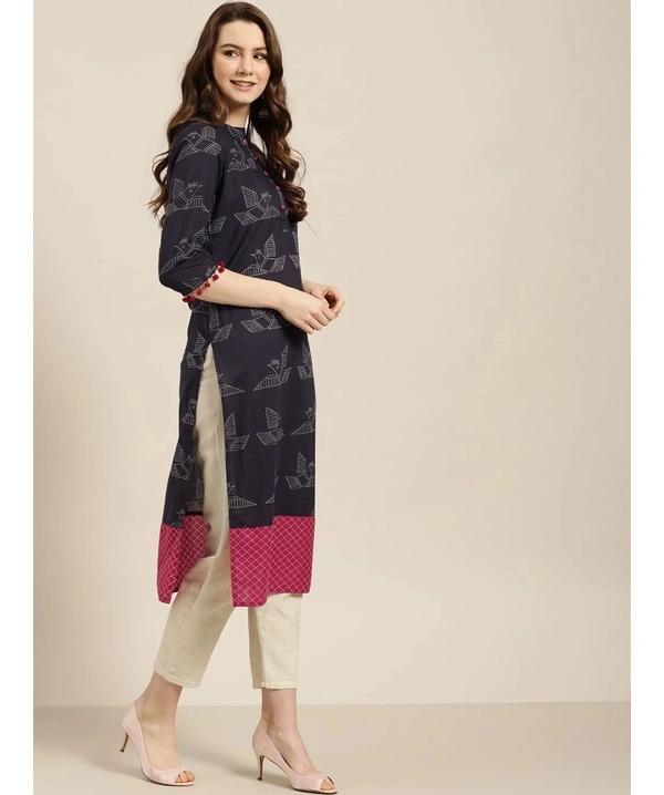 JPK Women's Self Design Straight Kurta - Blue - M