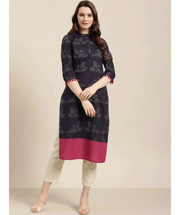 JPK Women's Self Design Straight Kurta - Blue - M
