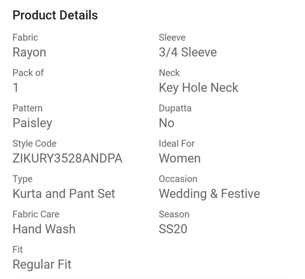 Women's Rayon Kurta & Pant Set  - L