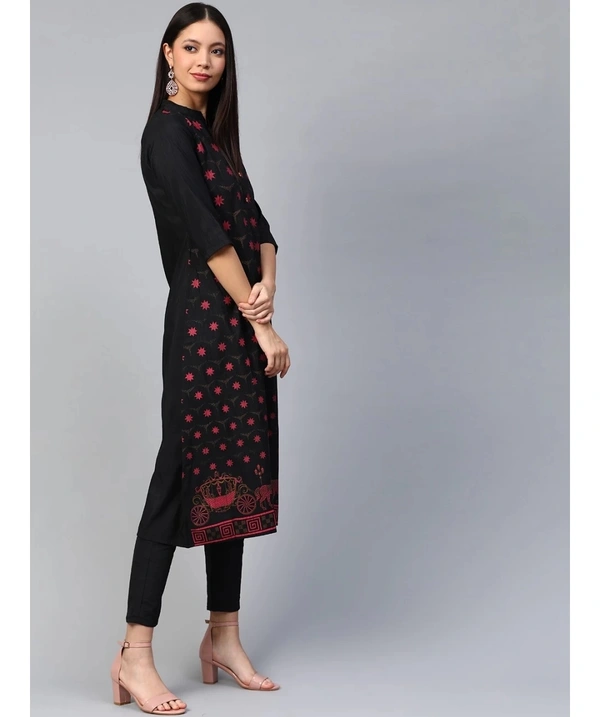 Ziya Women's Poly Silk A-Line Kurta - Black - XL