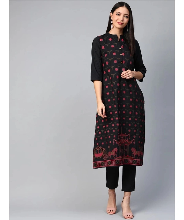 Ziya Women's Poly Silk A-Line Kurta - Black - XL
