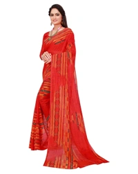 Pehnava Fashionable Georgette Printed Sari - Red - Standard