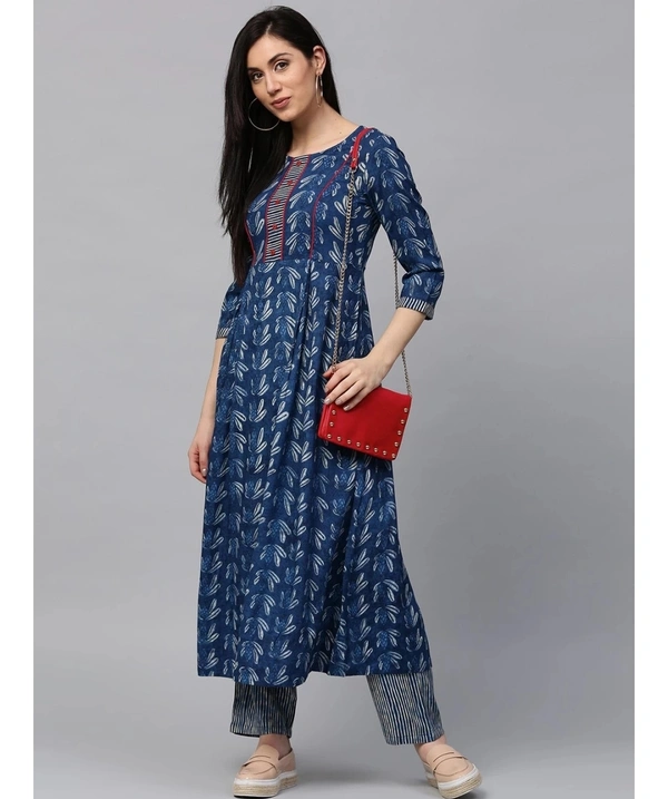Women's Rayon Kurta & Plazzo Set - Blue - L