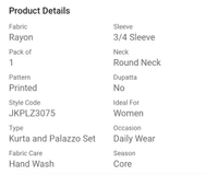Women's Rayon Kurta & Plazzo Set - Blue - L