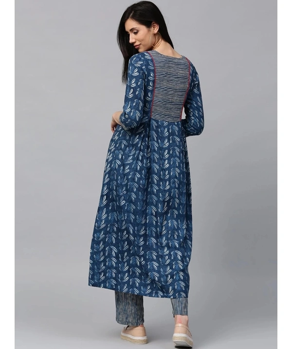 Women's Rayon Kurta & Plazzo Set - Blue - L