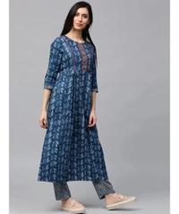 Women's Rayon Kurta & Plazzo Set - Blue - L