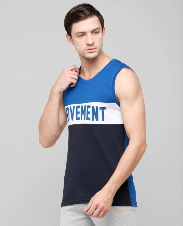 Men's Blended Colour Blocked Slim Fit Sleevless Vest - Navy - L