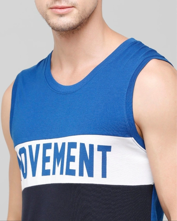 Men's Blended Colour Blocked Slim Fit Sleevless Vest - Navy - L