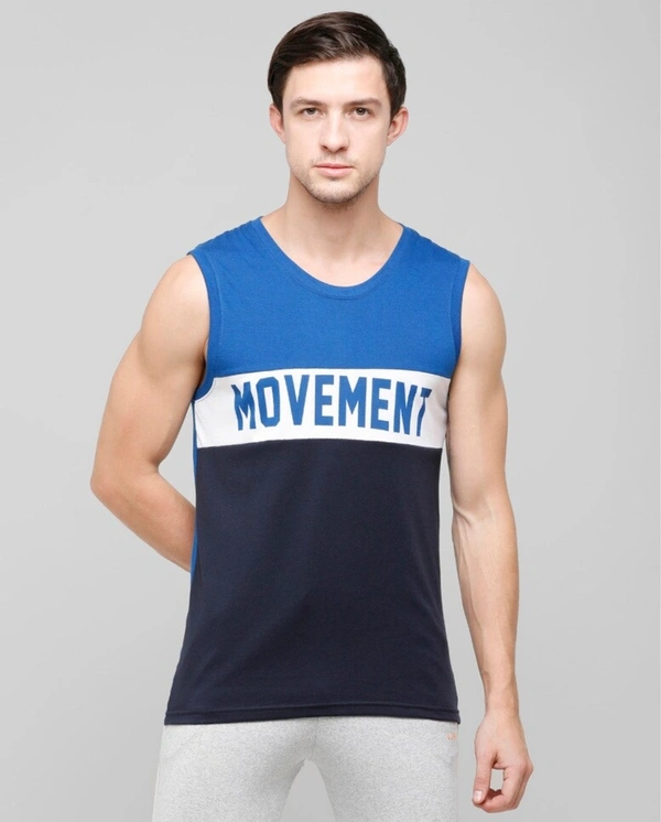 Men's Blended Colour Blocked Slim Fit Sleevless Vest - Navy - L