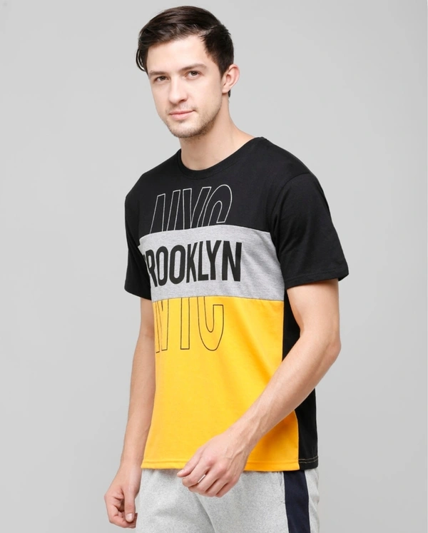 Men's Blended Colour Blocked Slim Fit Half Sleeves TShirt - Yellow - M