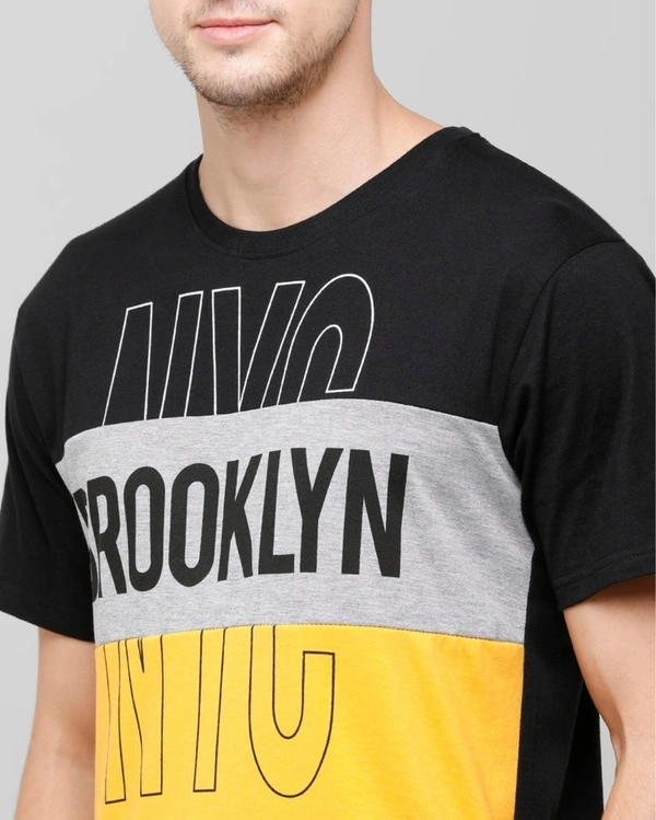 Men's Blended Colour Blocked Slim Fit Half Sleeves TShirt - Yellow - M
