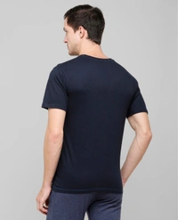 Men's Blended Colour Blocked Slim Fit Half Sleeves TShirt - Navy - L