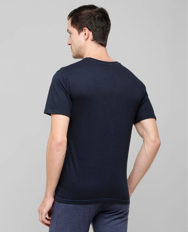 Men's Blended Colour Blocked Slim Fit Half Sleeves TShirt - Navy - L