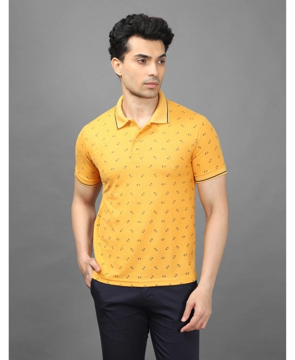 Pine Republic Stylish All Over Print Men's Half Sleeves Polo T-shirt - Yellow - XL
