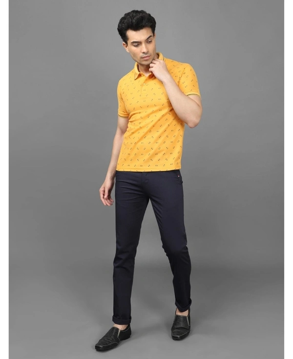 Pine Republic Stylish All Over Print Men's Half Sleeves Polo T-shirt - Yellow - XL