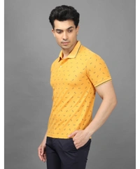 Pine Republic Stylish All Over Print Men's Half Sleeves Polo T-shirt - Yellow - XL