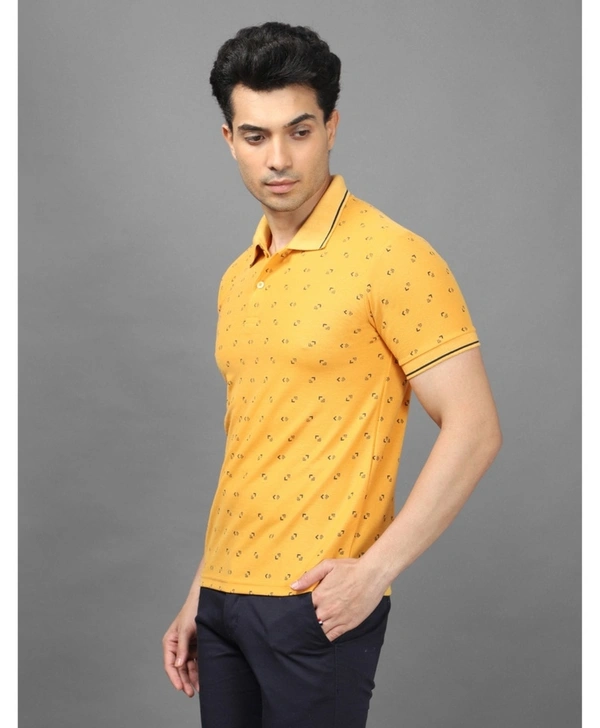 Pine Republic Stylish All Over Print Men's Half Sleeves Polo T-shirt - Yellow - XL