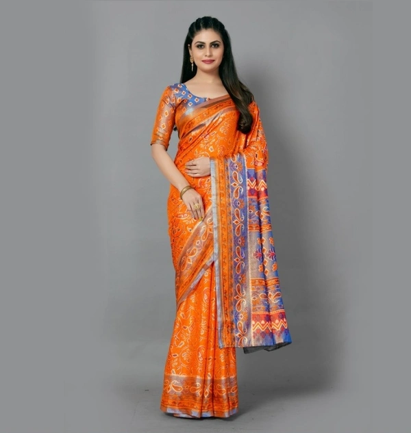 Pehnava Beautiful Raga Print Sana Silk Saree W/blouse - 6.3 mtr w/blouse, Green