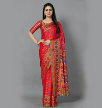 Pehnava Beautiful Raga Print Sana Silk Saree W/blouse - 6.3 mtr w/blouse, Green
