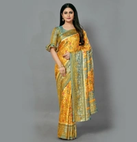 Pehnava Beautiful Raga Print Sana Silk Saree W/blouse - 6.3 mtr w/blouse, Green