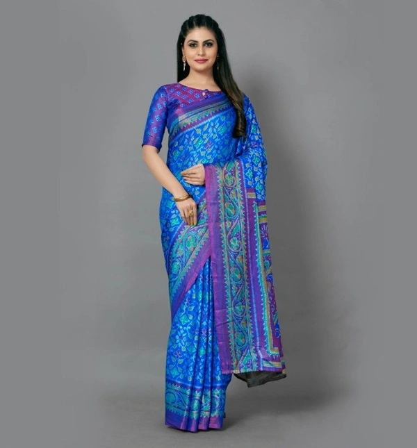 Pehnava Beautiful Raga Print Sana Silk Saree W/blouse - 6.3 mtr w/blouse, Green