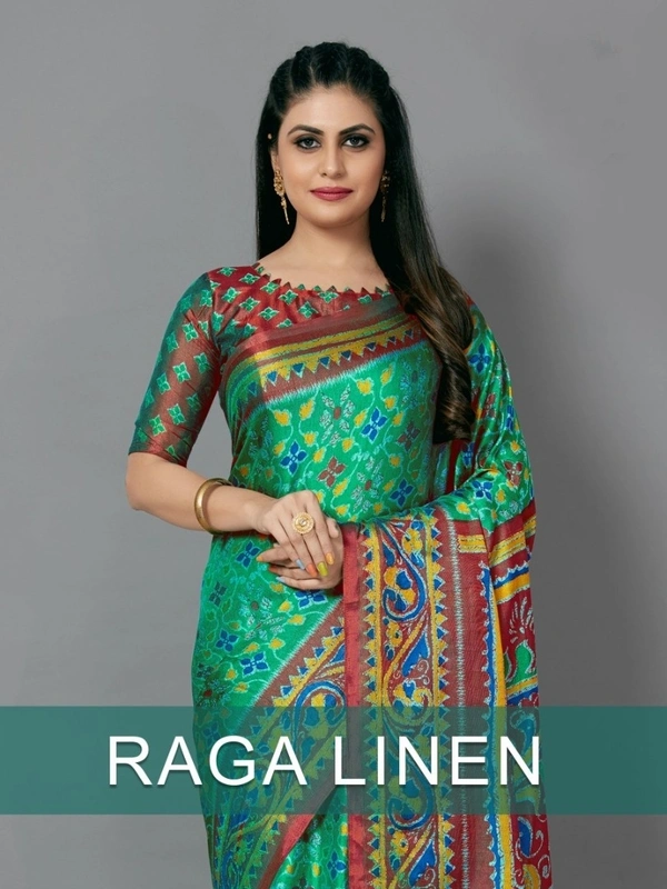 Pehnava Beautiful Raga Print Sana Silk Saree W/blouse - 6.3 mtr w/blouse, Green