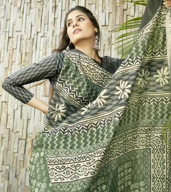 Pehnava Beautiful Chanderi Cotton Silk Saree With Blouse - 6.3 mtr w/blouse, Green