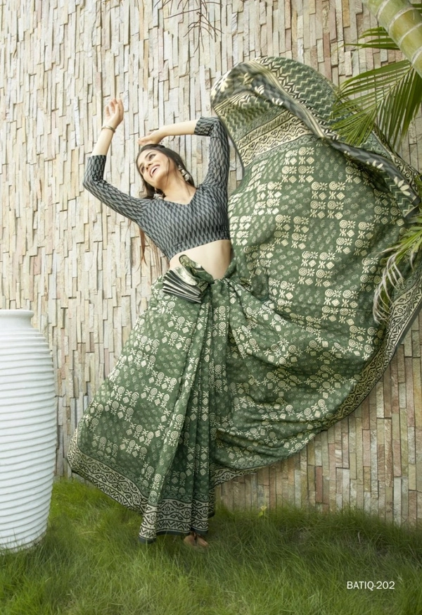 Pehnava Beautiful Chanderi Cotton Silk Saree With Blouse - 6.3 mtr w/blouse, Green
