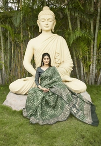 Pehnava Beautiful Chanderi Cotton Silk Saree With Blouse - 6.3 mtr w/blouse, Green