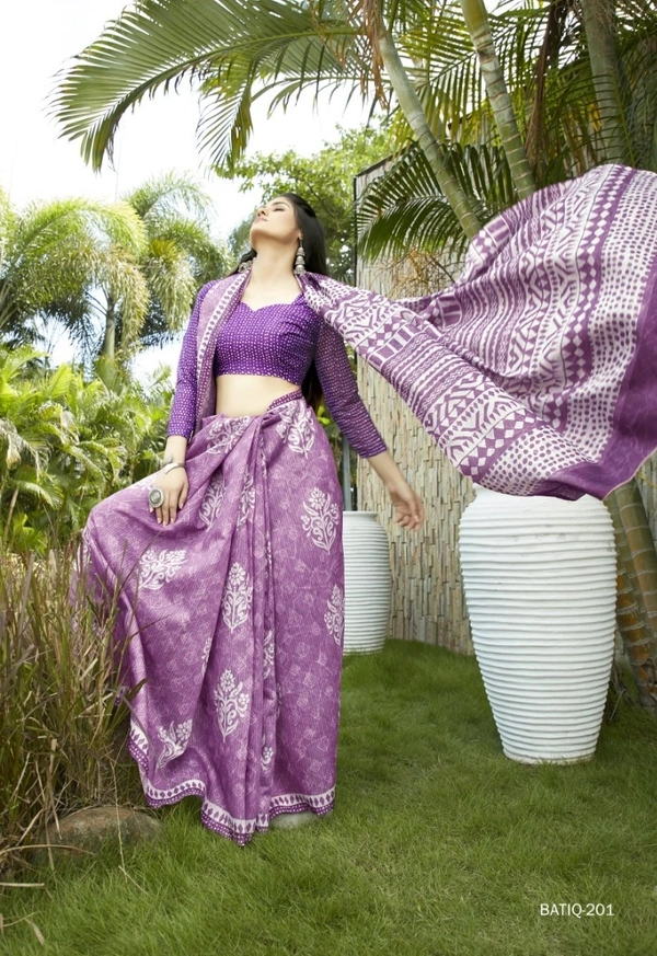 Pehnava Beautiful Chanderi Cotton Silk Saree With Blouse - Purple, 6.3 mtr w/blouse
