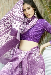 Pehnava Beautiful Chanderi Cotton Silk Saree With Blouse - Purple, 6.3 mtr w/blouse