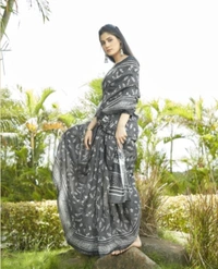 Pehnava Beautiful Chanderi Cotton Silk Saree With Blouse - Grey, 6.3 mtr w/blouse