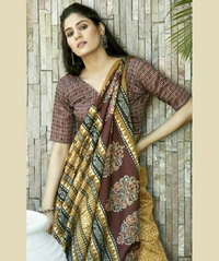Pehnava Beautiful Chanderi Cotton Silk Saree With Blouse - 6.3 mtrs w/blouse, Mustard