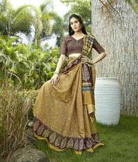 Pehnava Beautiful Chanderi Cotton Silk Saree With Blouse - 6.3 mtrs w/blouse, Mustard