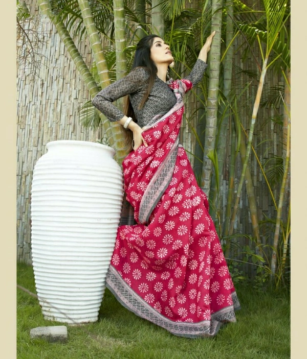 Pehnava Beautiful Chanderi Cotton Silk Saree With Blouse - Pink, 6.3 mtrs w/blouse